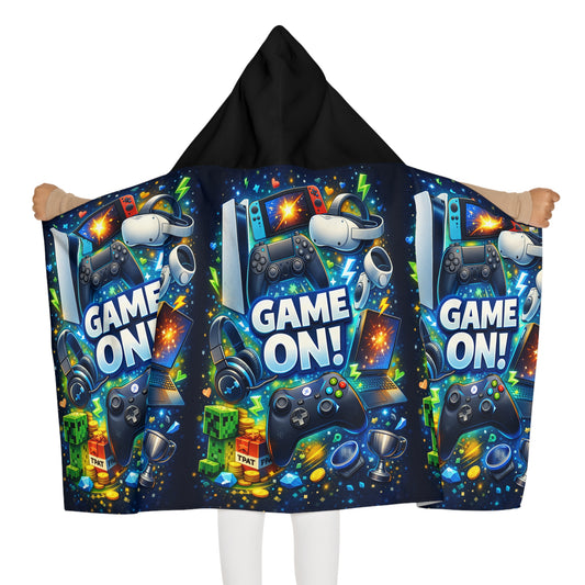 “Game on “Youth Hooded Towel -Beach & Bath Wrap