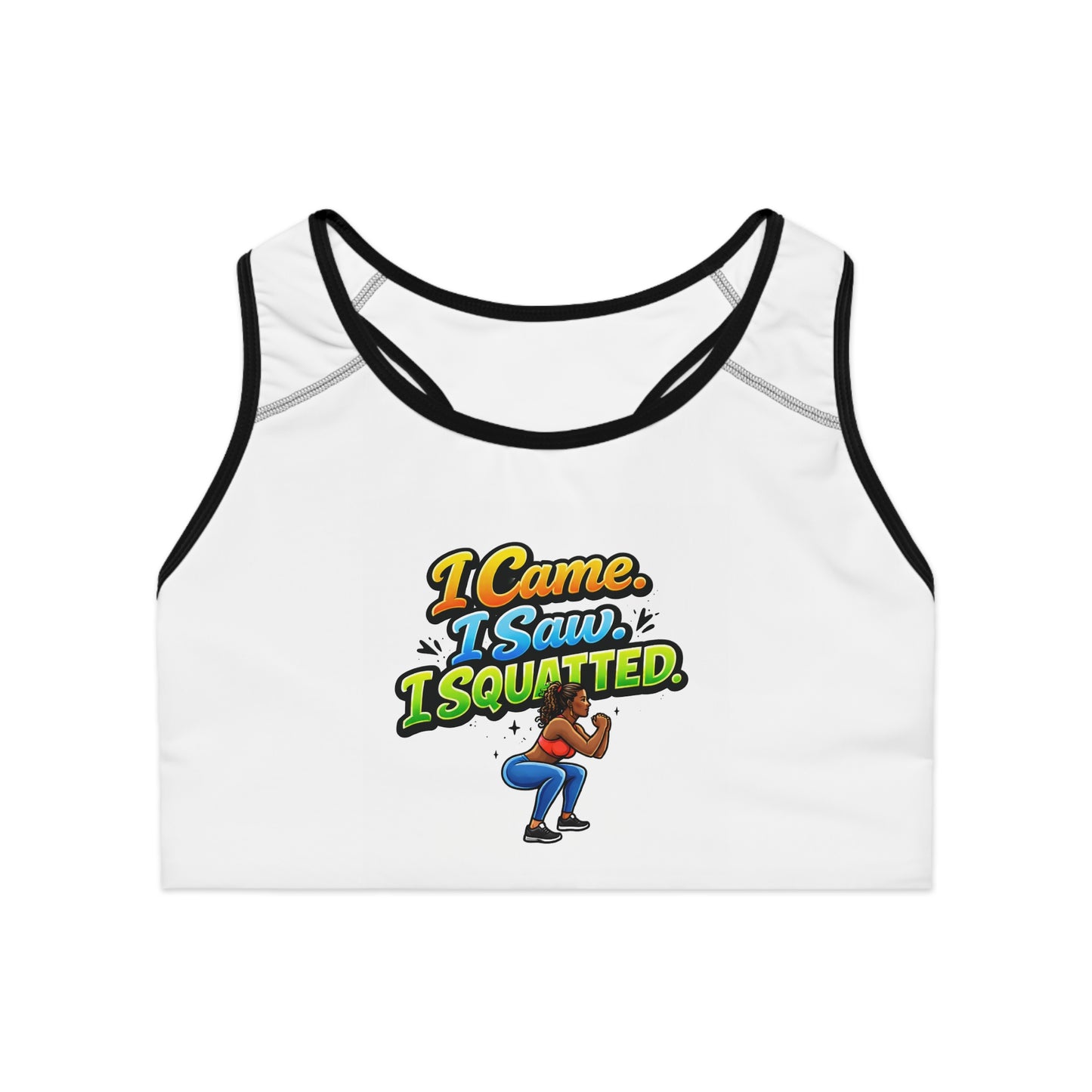 I Came I Saw I Squatted Sports Bra — Funny Workout Crop for Gym & Fitness Lovers