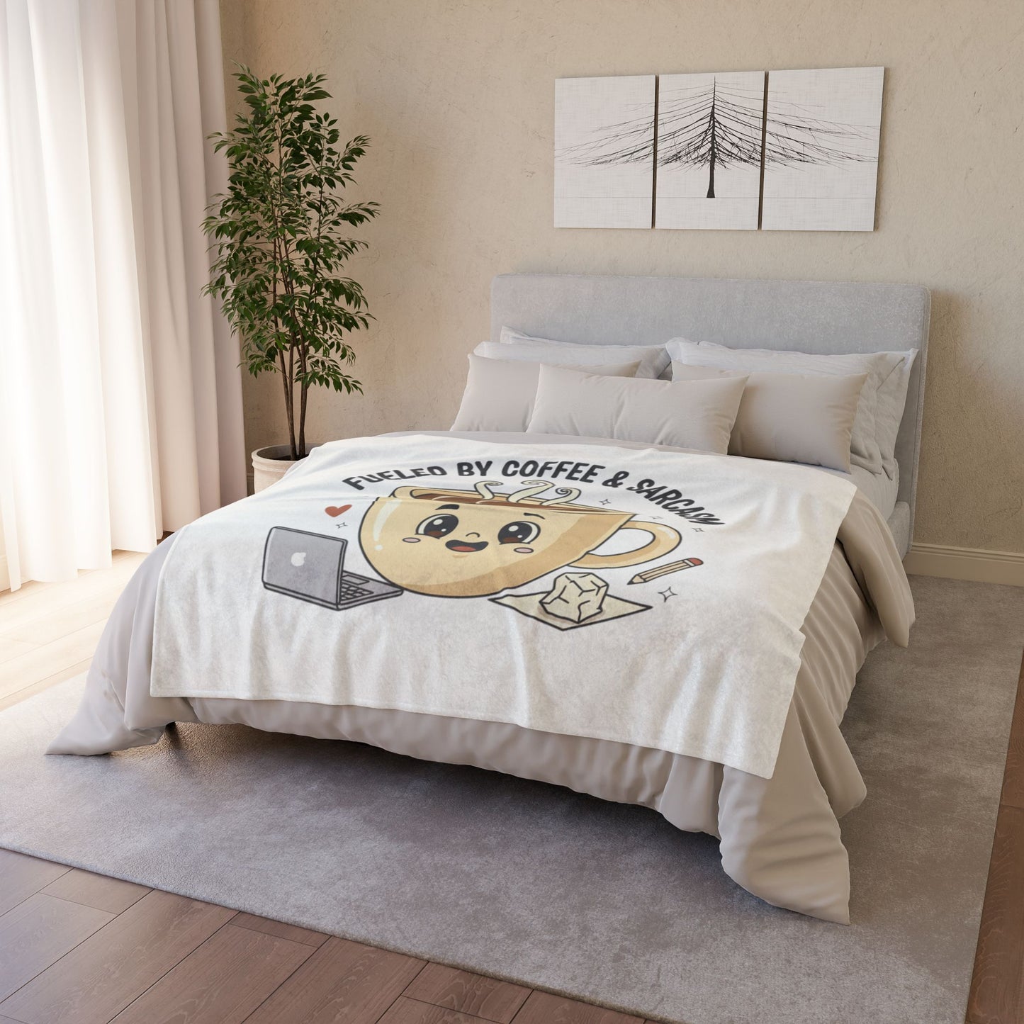 Coffee & Sarcasm Blanket — Cute Kawaii Coffee Cup Throw for Coffee Lovers