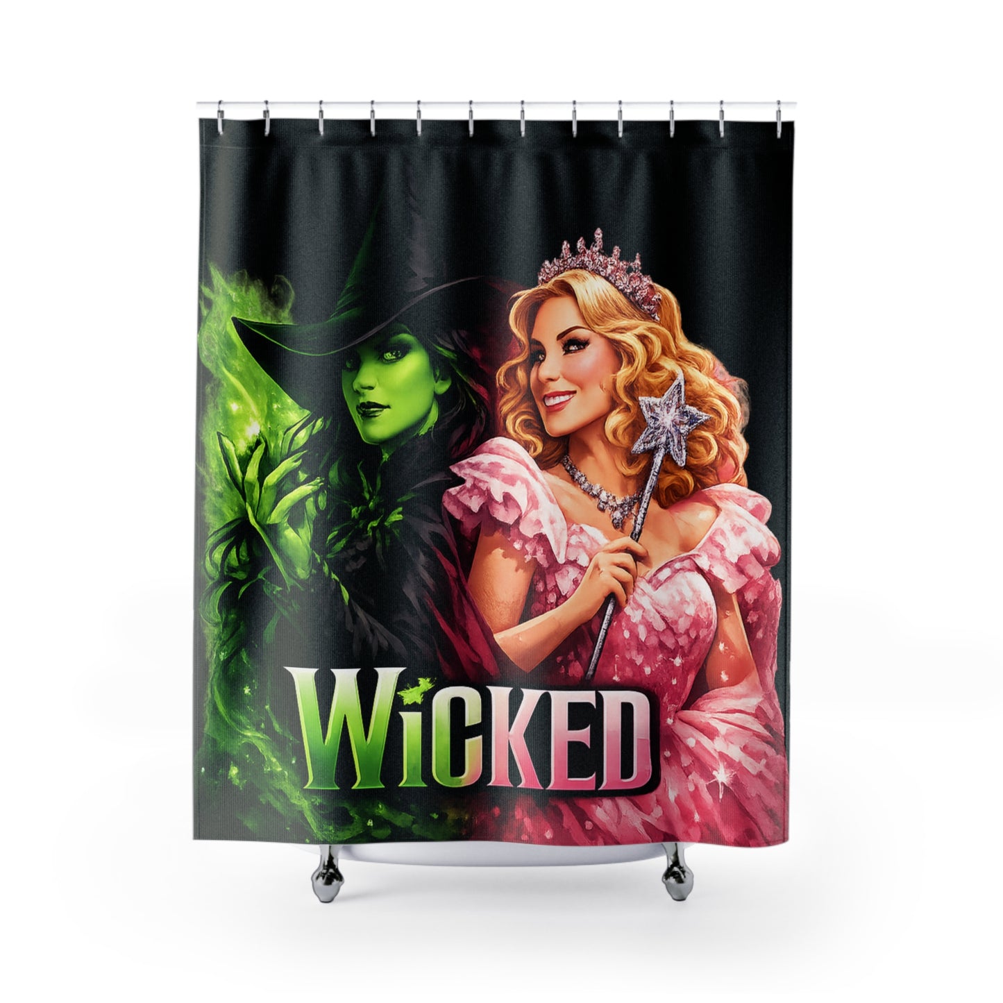 Wicked Musical Shower Curtain — Green Witch & Glinda Bathroom Decor