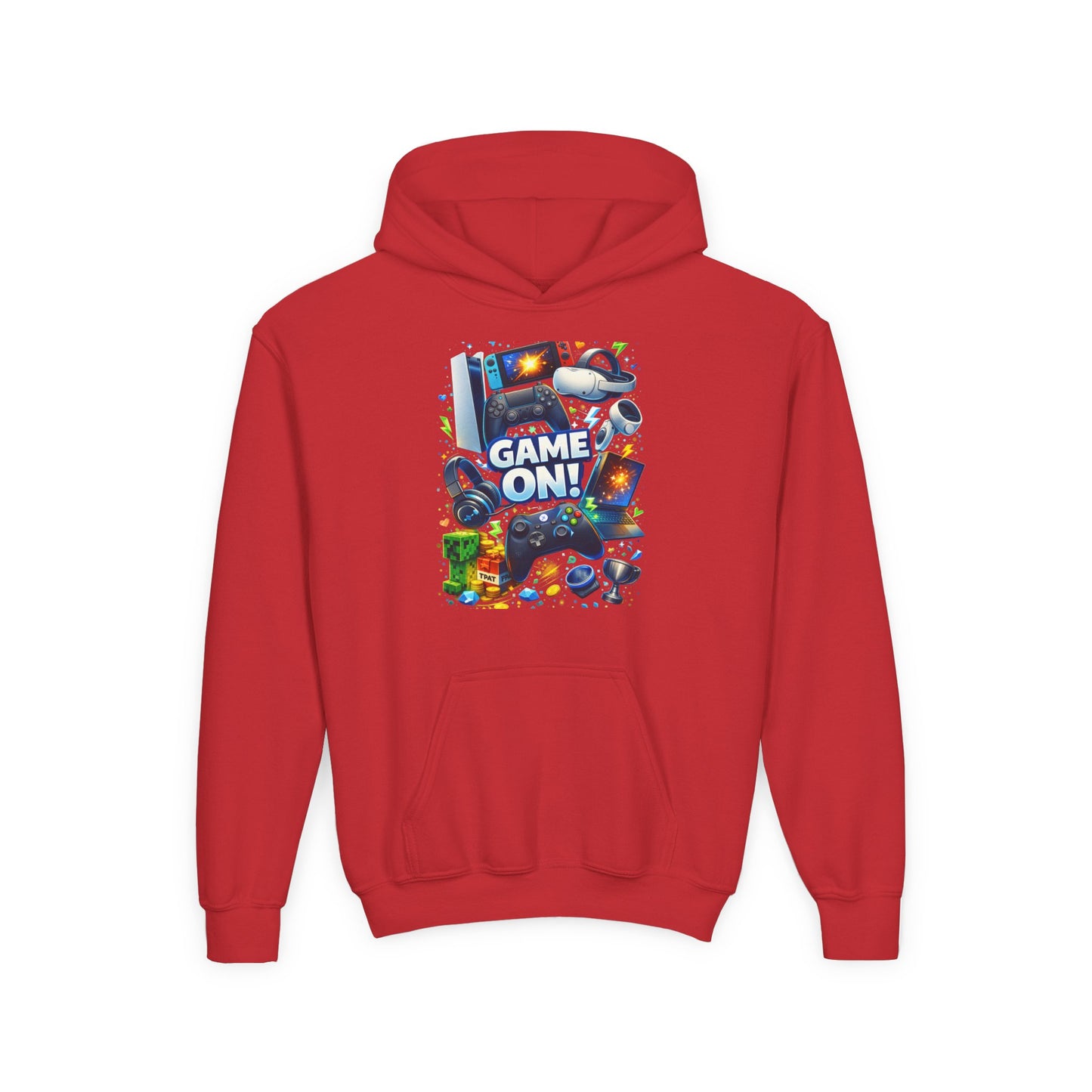Youth Gaming Hoodie – 'Game On!' Video Game Controller & Console Graphic