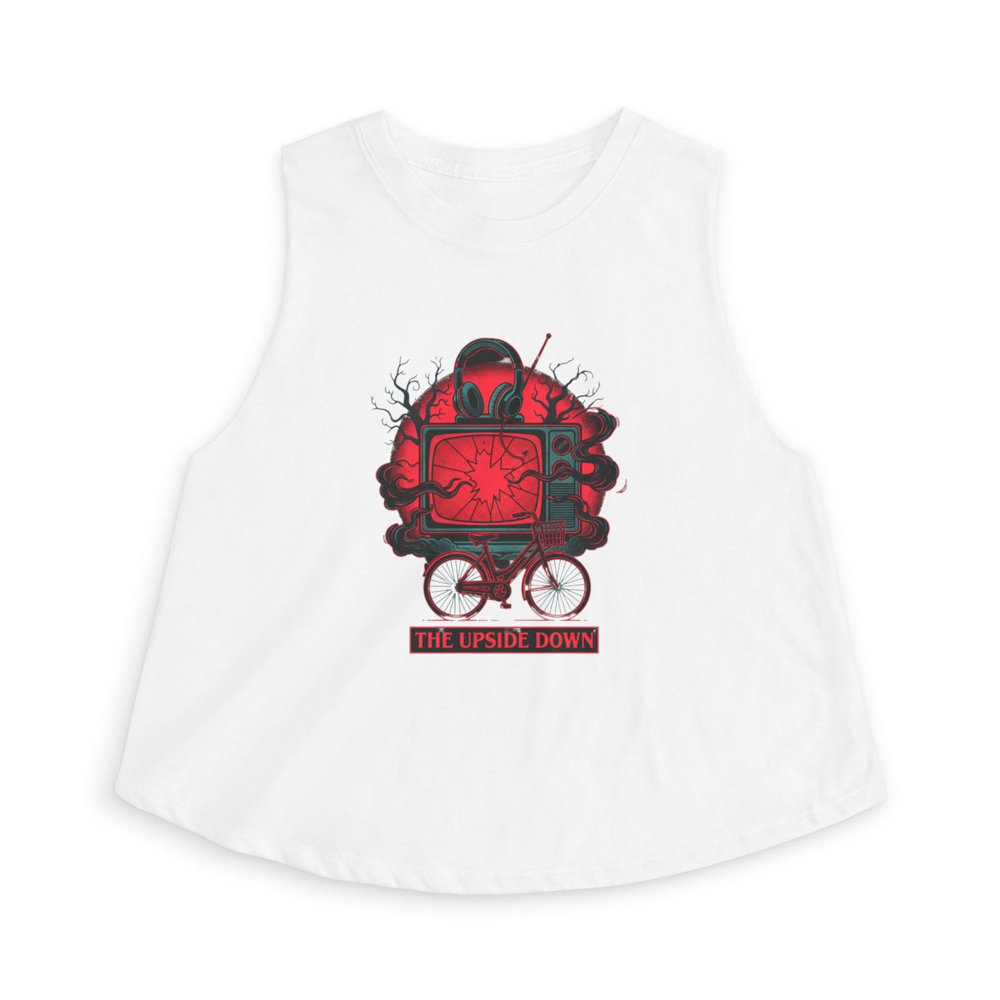 Women's Crop Top — Red Retro TV Bicycle Graphic "The Upside Down" Tank