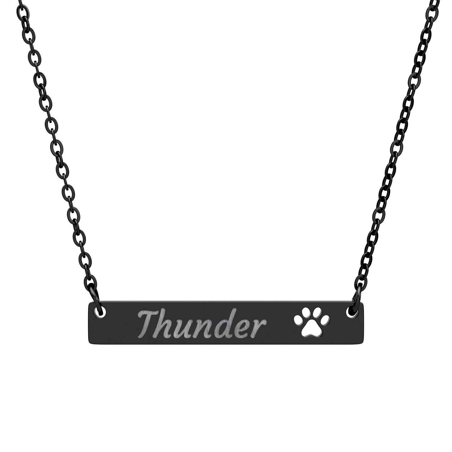 Engraved Paw Cutout Bar Necklace – Personalized Pet Name Jewelry