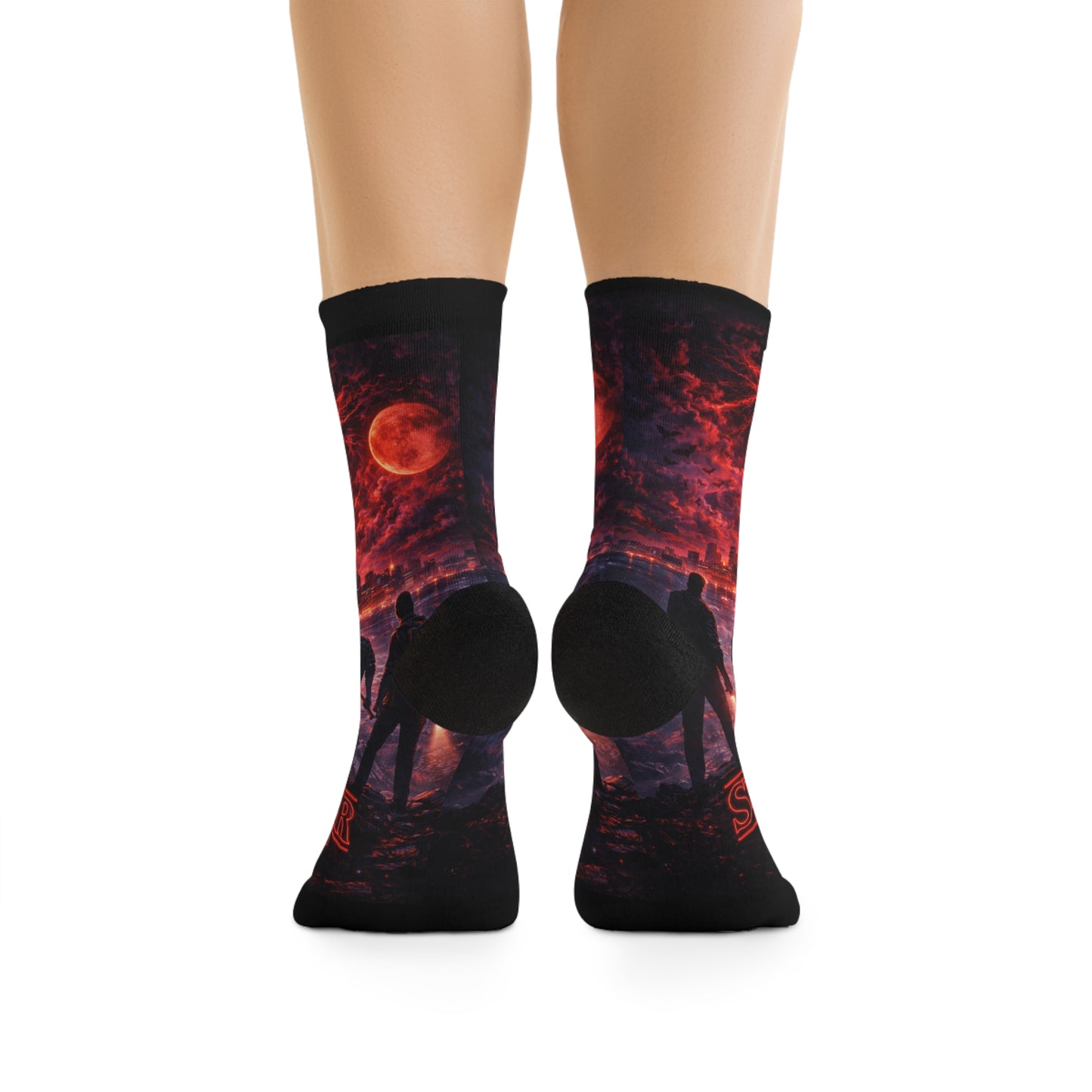 Stranger Things Inspired Recycled Poly Crew Socks — Retro Horror Sci‑Fi Design