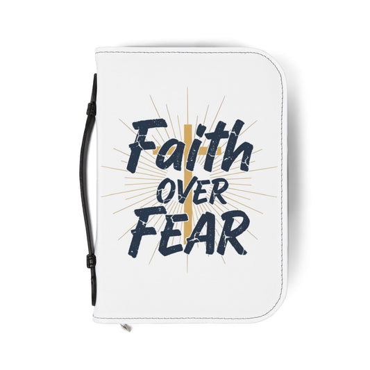 Bible Cover — "Faith Over Fear" Zippered Bible Case with Cross Design