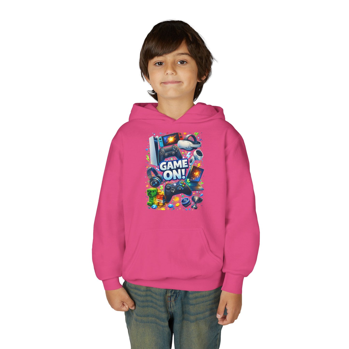 Youth Gaming Hoodie – 'Game On!' Video Game Controller & Console Graphic
