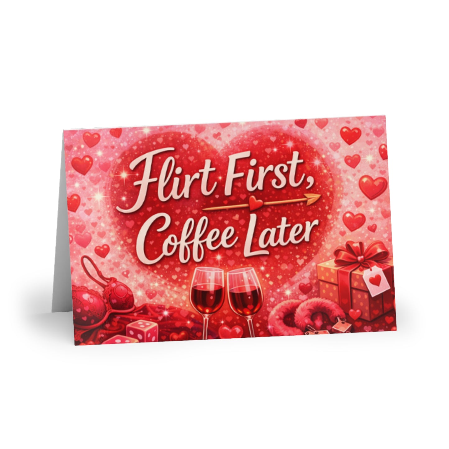Valentine's Romantic Greeting Cards — 'Snuggle Later' & 'Flirt First' Love Note Cards (1 or 10-Pack)