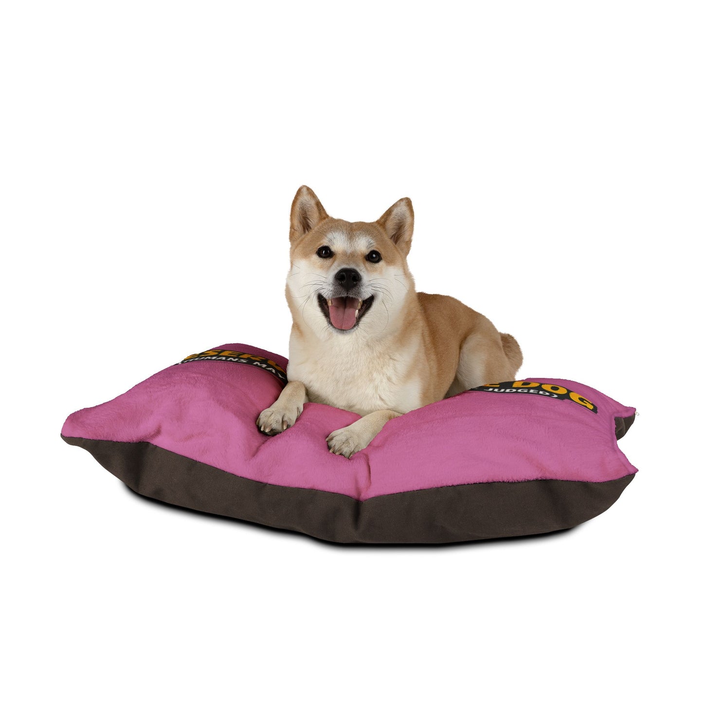 Dog Bed — "Reserved for the Dog (Humans May Sit... But You Will Be Judged)" Pink Plush Pet Pillow
