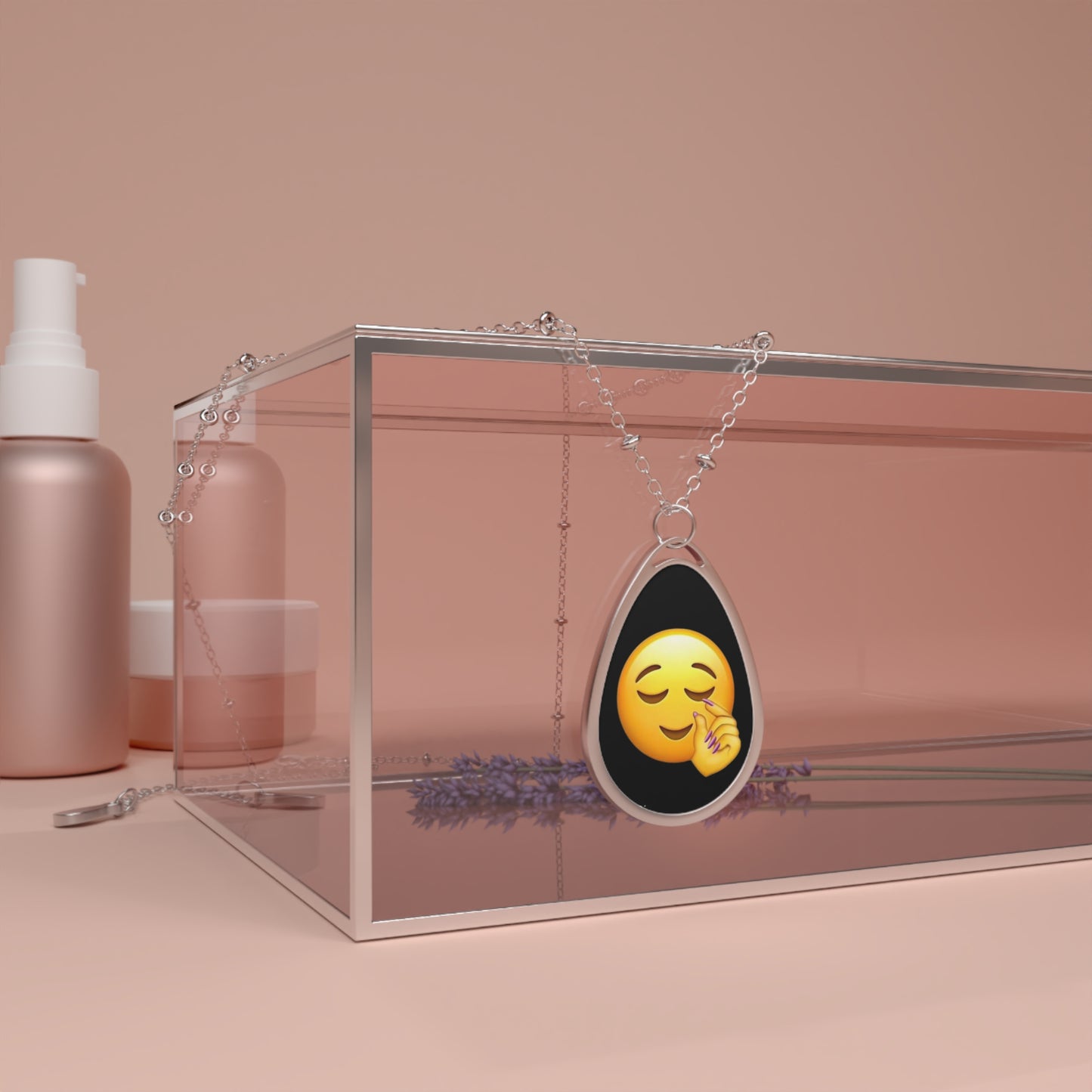 Oval Pendant Necklace — Relaxed Face Emoji Teardrop Locket