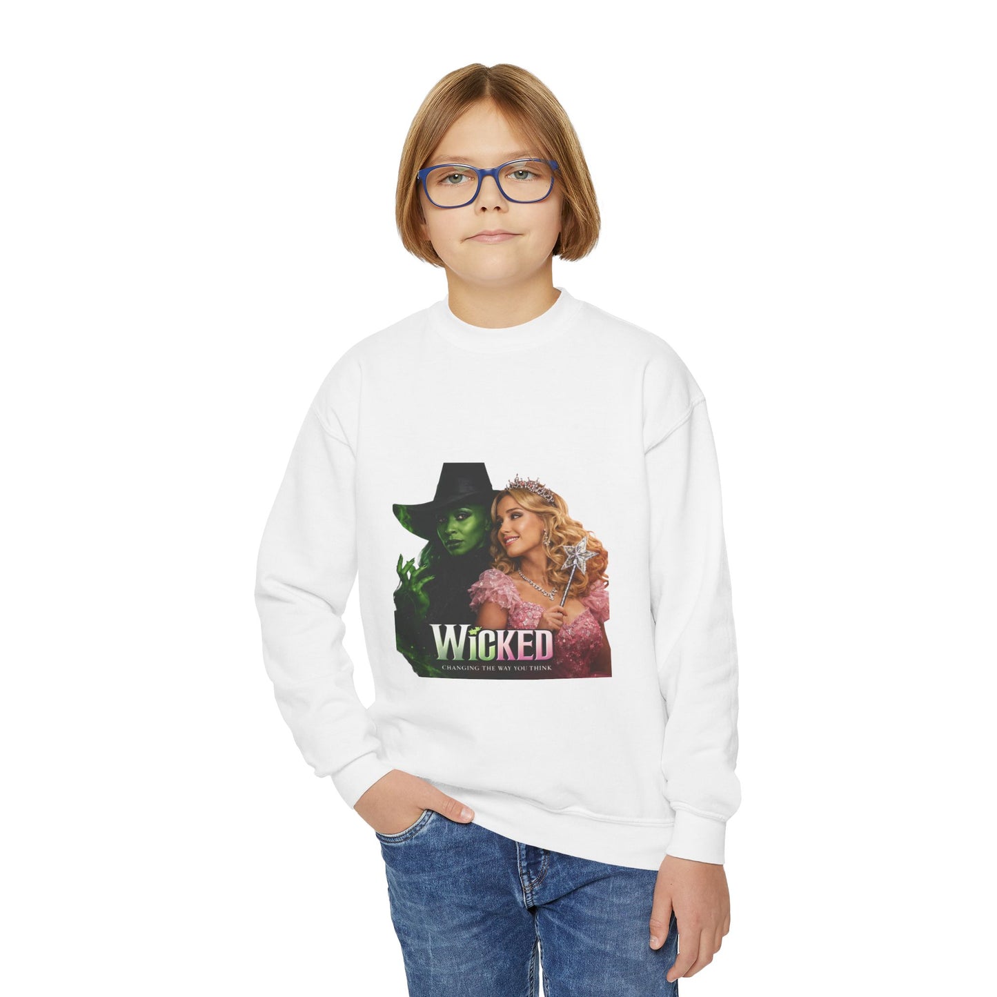 💚🩷Wicked  Musical Youth Crewneck Sweatshirt — Elphaba & Glinda Graphic