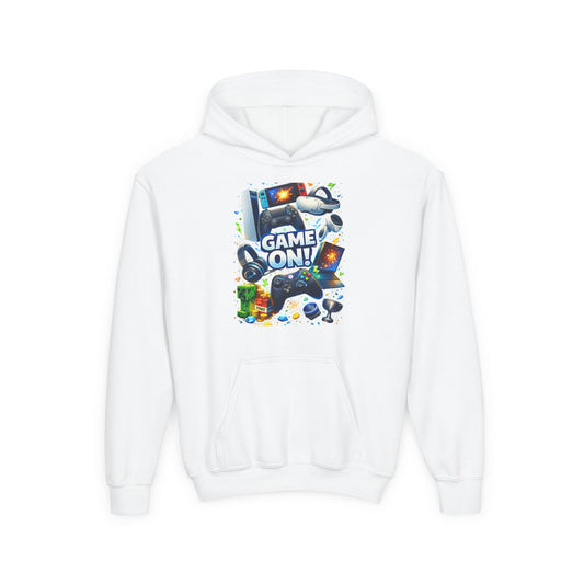 Youth Gaming Hoodie – 'Game On!' Video Game Controller & Console Graphic