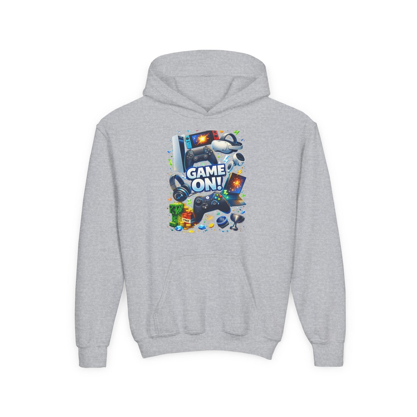Youth Gaming Hoodie – 'Game On!' Video Game Controller & Console Graphic