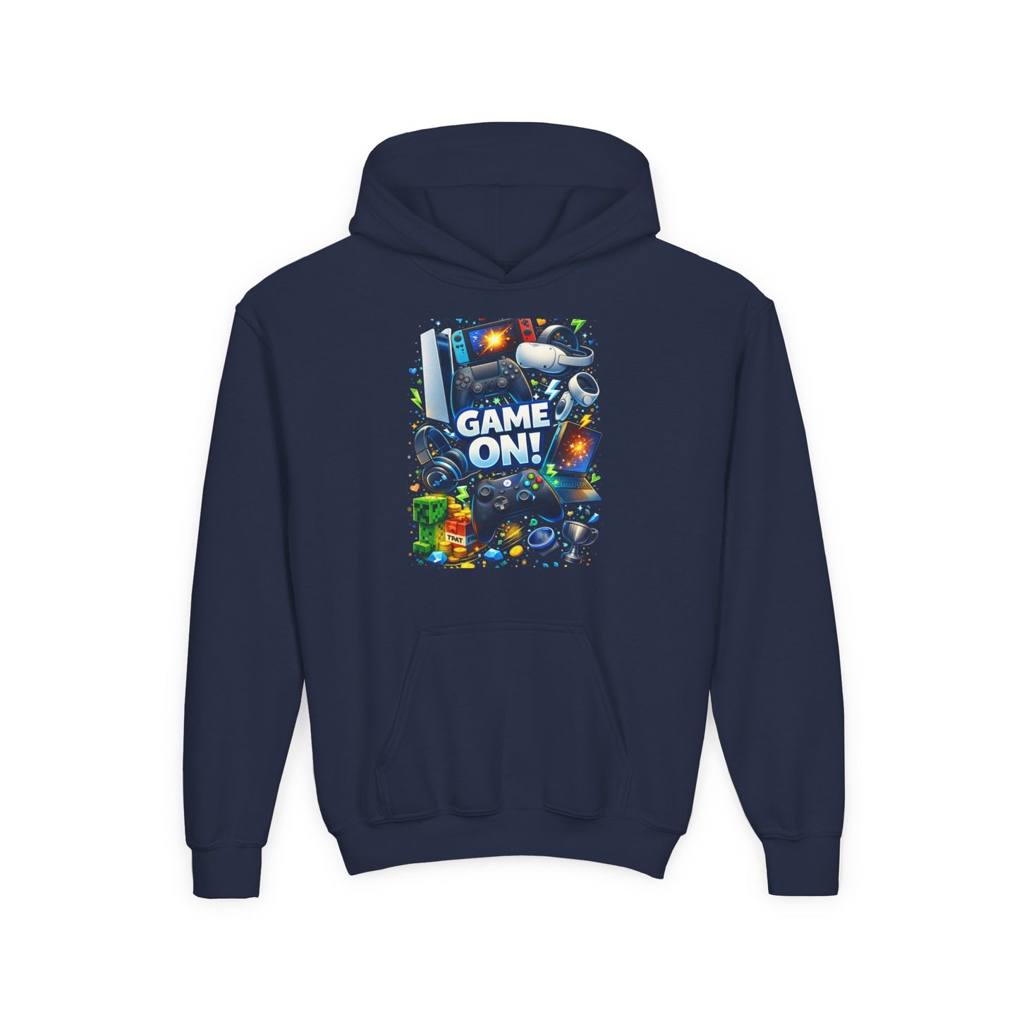 Youth Gaming Hoodie – 'Game On!' Video Game Controller & Console Graphic