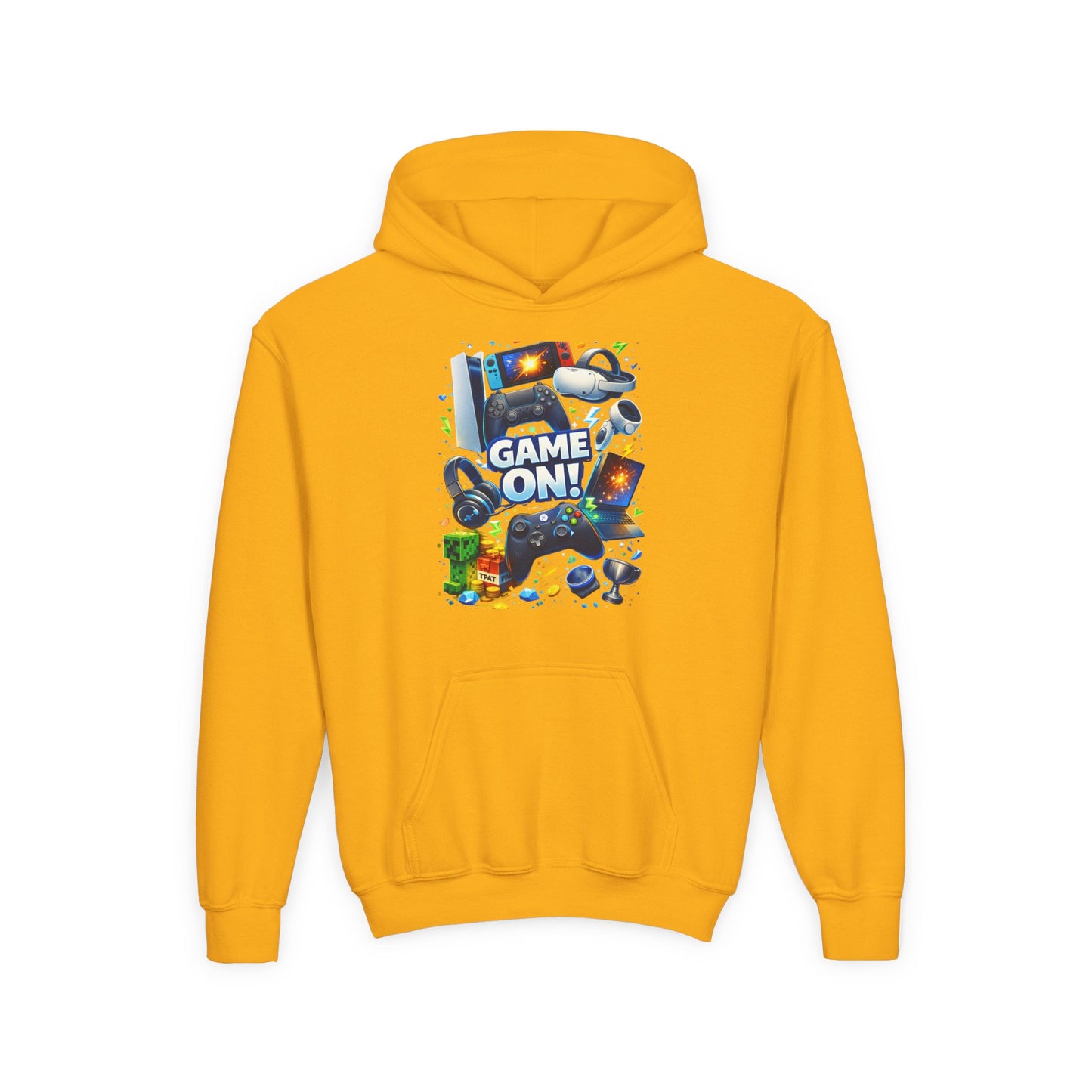 Youth Gaming Hoodie – 'Game On!' Video Game Controller & Console Graphic
