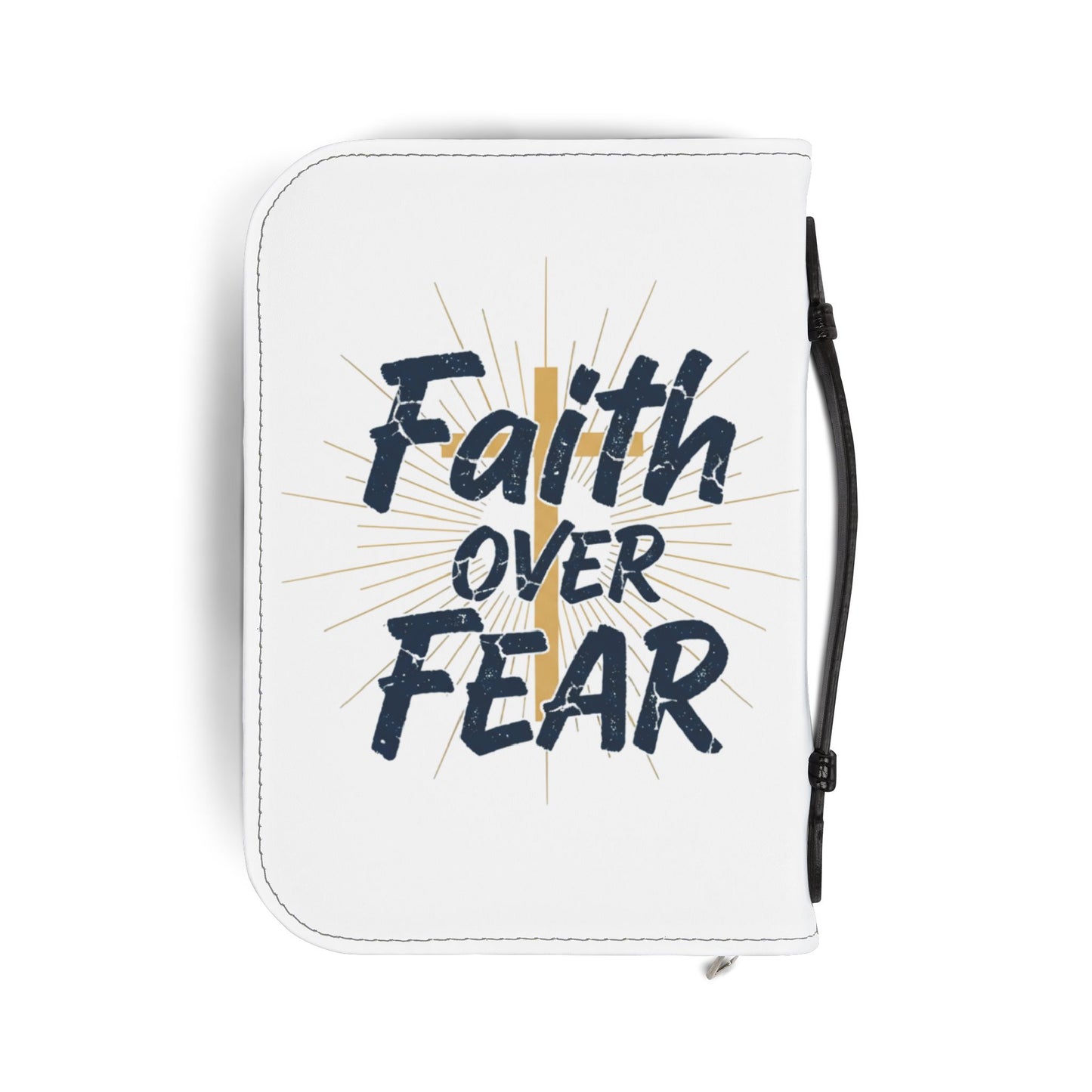 Bible Cover — "Faith Over Fear" Zippered Bible Case with Cross Design