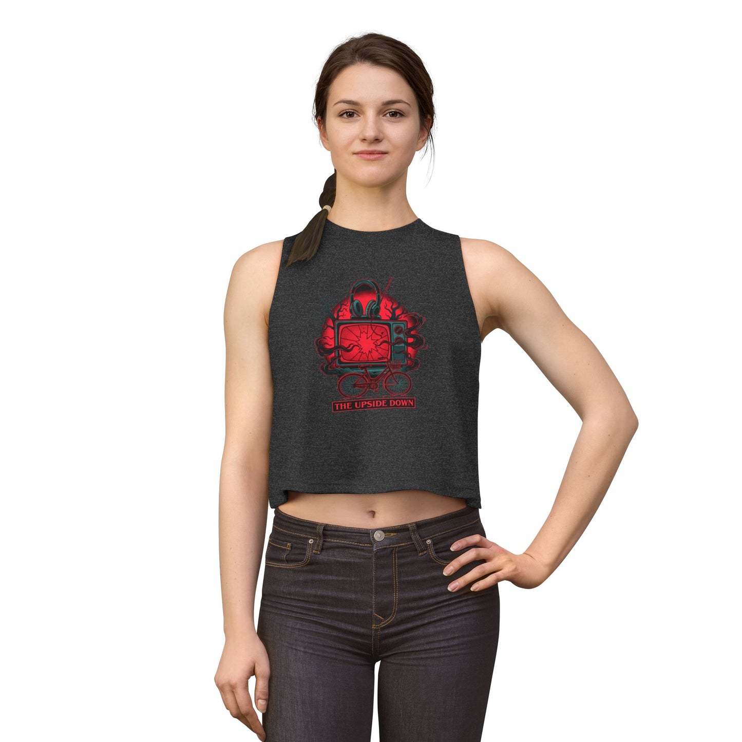 Women's Crop Top — Red Retro TV Bicycle Graphic "The Upside Down" Tank