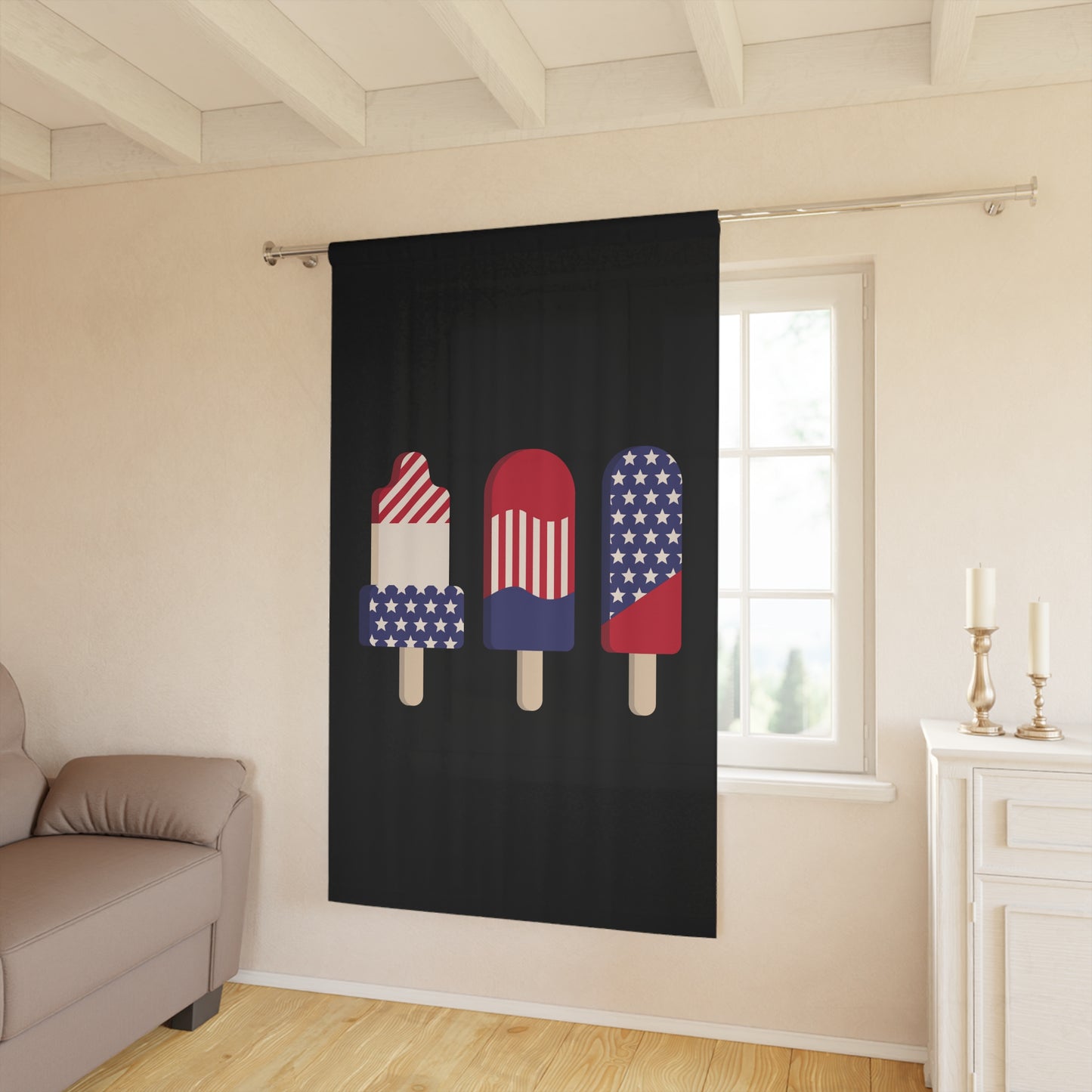 Patriotic Popsicle Window Curtain – American Flag Ice Pop design