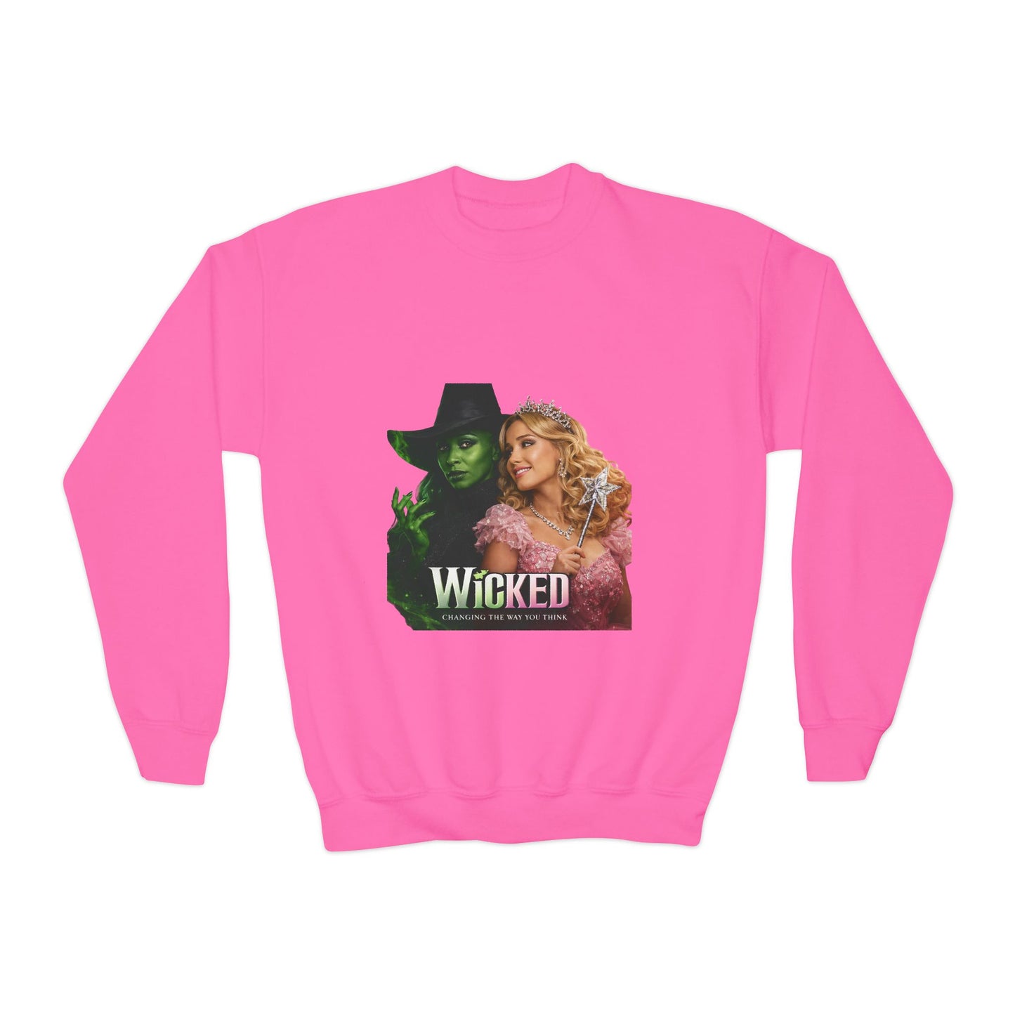 💚🩷Wicked  Musical Youth Crewneck Sweatshirt — Elphaba & Glinda Graphic