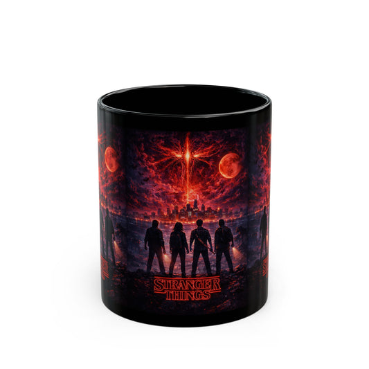 Stranger Things Black Mug – Retro Upside Down Red Poster Coffee Cup (11oz/15oz)