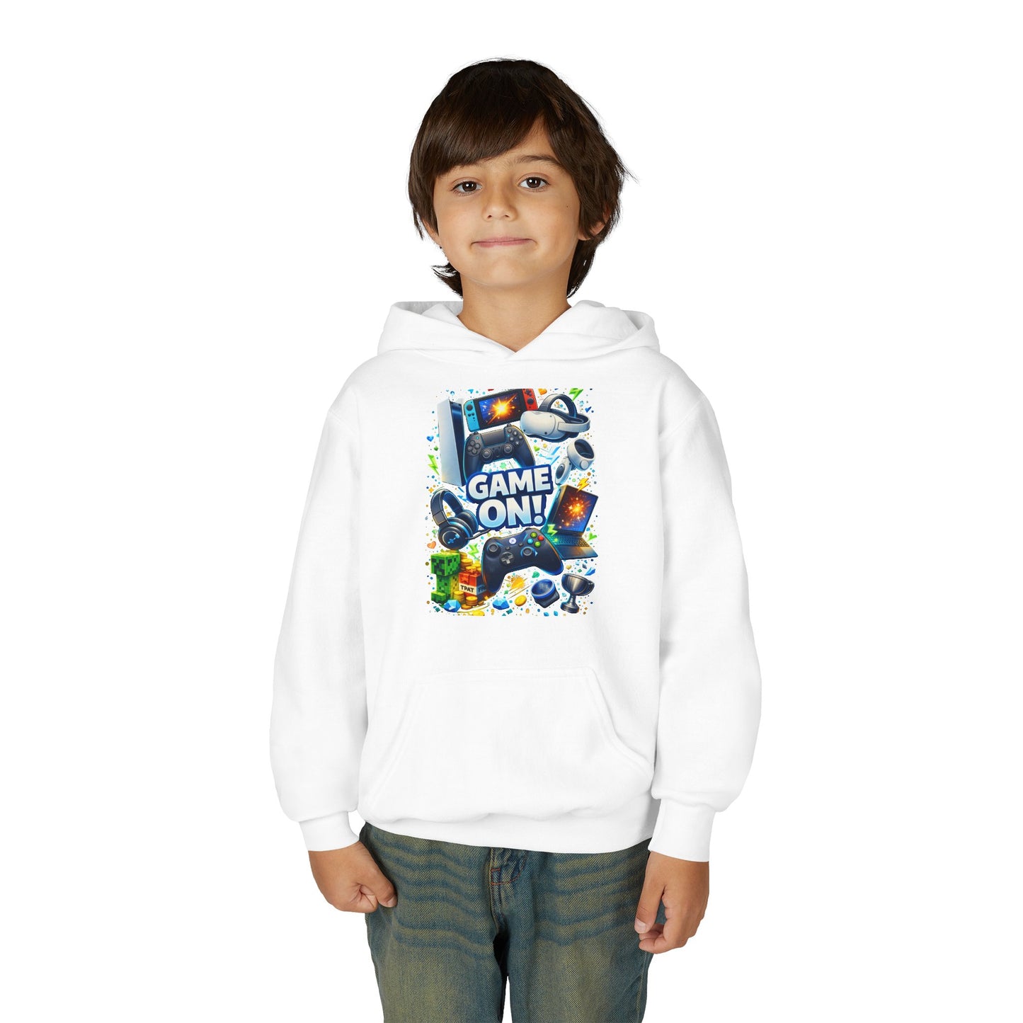 Youth Gaming Hoodie – 'Game On!' Video Game Controller & Console Graphic