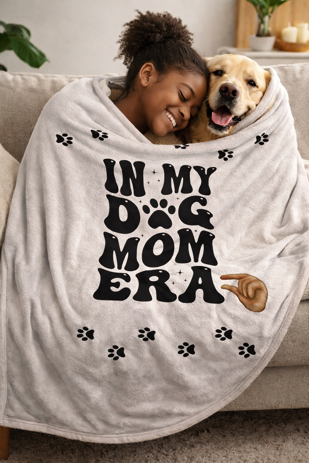 “In My Dog Mom Era” Coral Fleece Blanket – Cozy Paw-Printed Comfort for Dog Moms