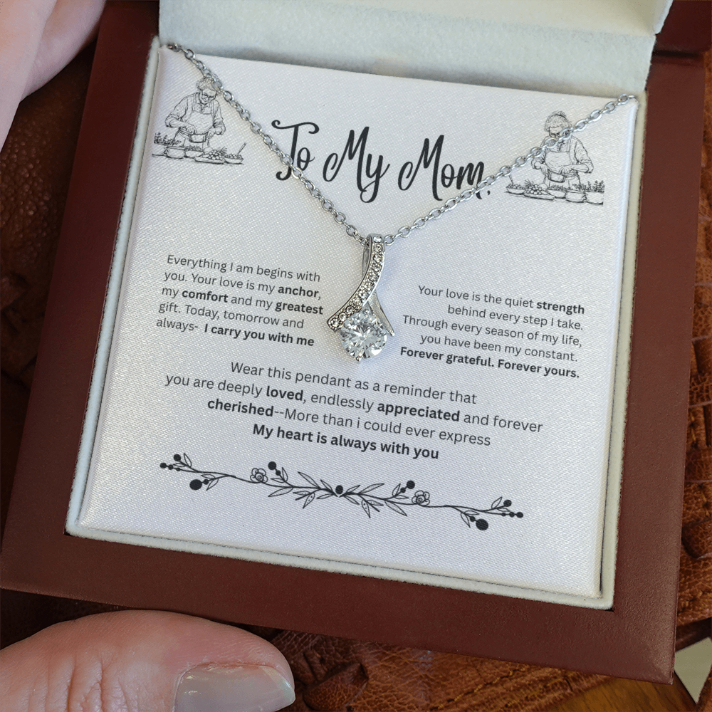 Petite Ribbon Love Pendant Necklace – To My Mom