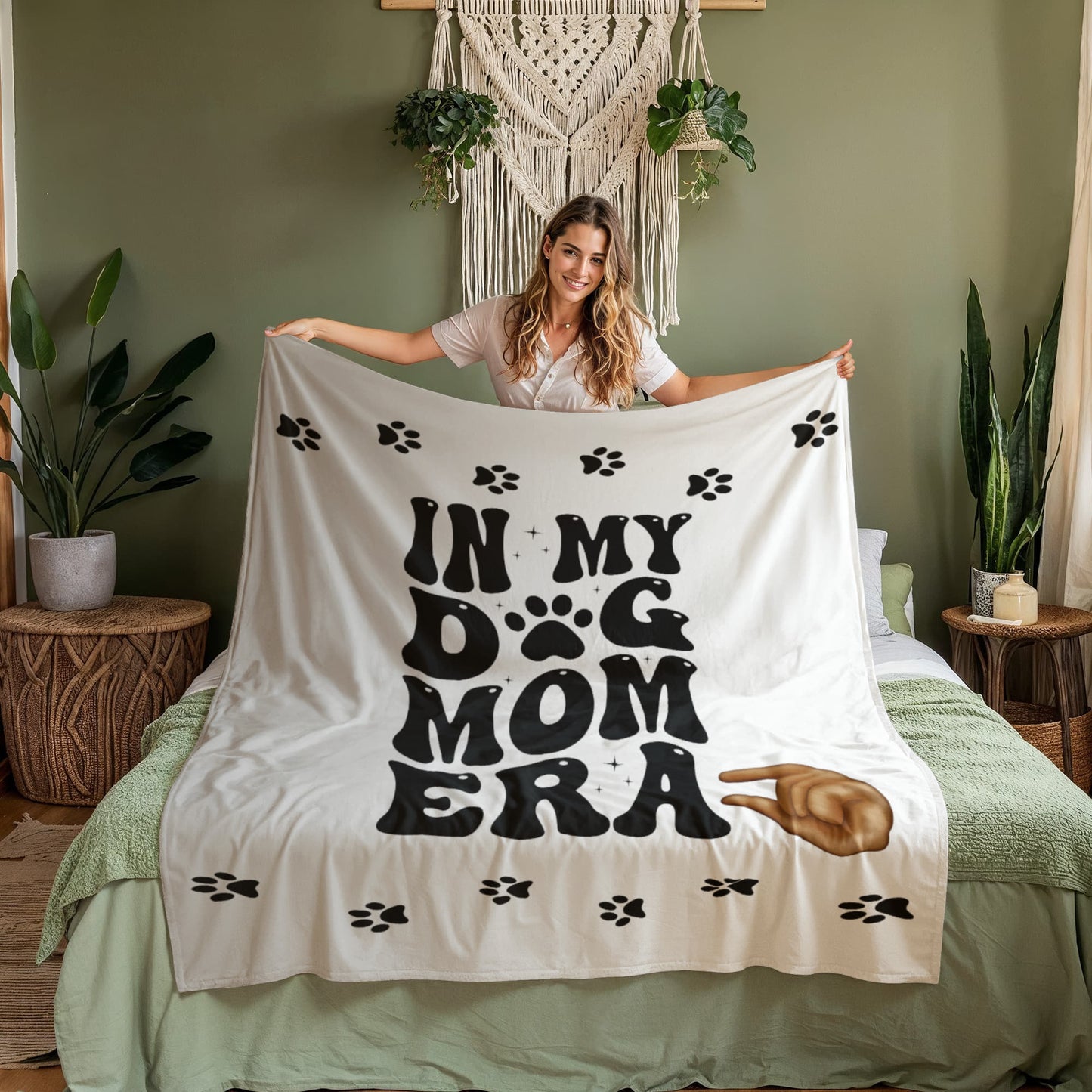“In My Dog Mom Era” Coral Fleece Blanket – Cozy Paw-Printed Comfort for Dog Moms