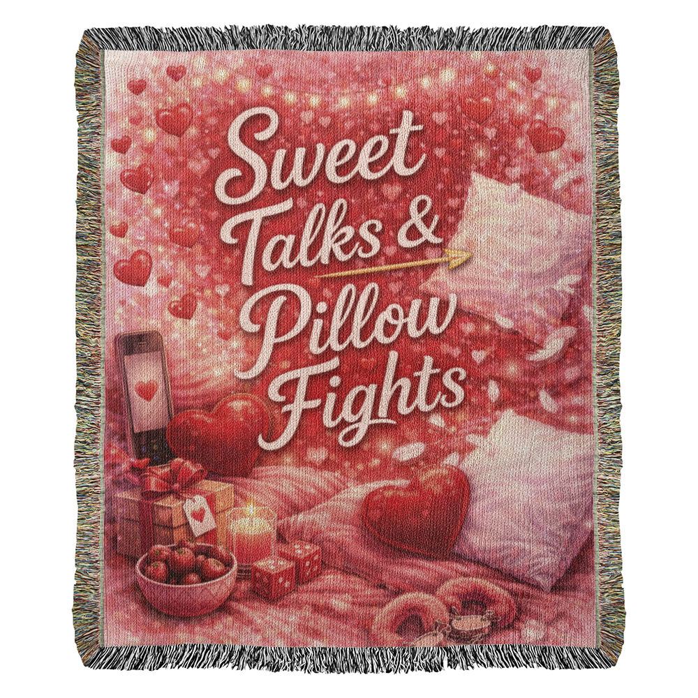 Sweet Talks & Pillow Fights Woven Blanket – Cozy Romantic Cotton Throw