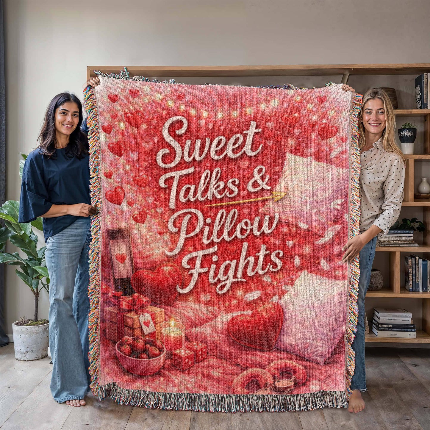 Sweet Talks & Pillow Fights Woven Blanket – Cozy Romantic Cotton Throw