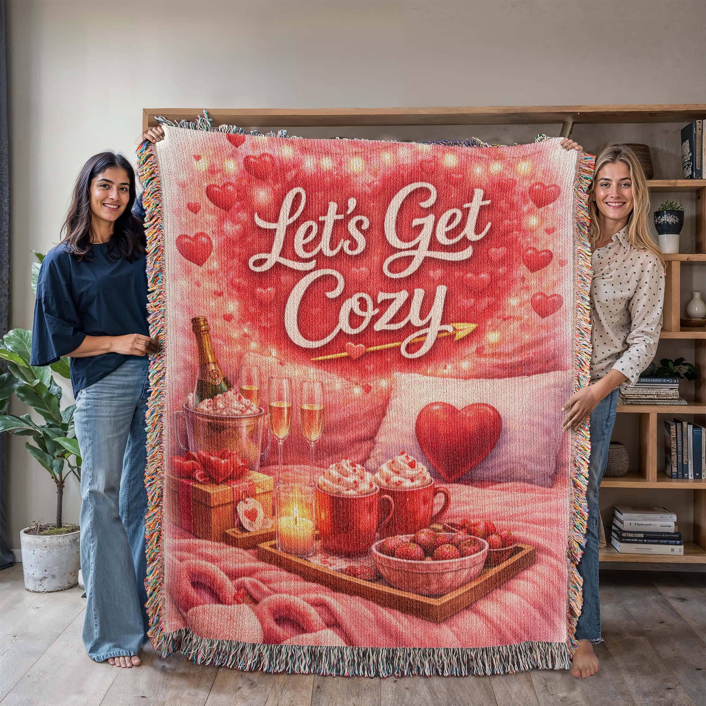 Let’s Get Cozy Woven Blanket – Romantic Cotton Throw for Couples