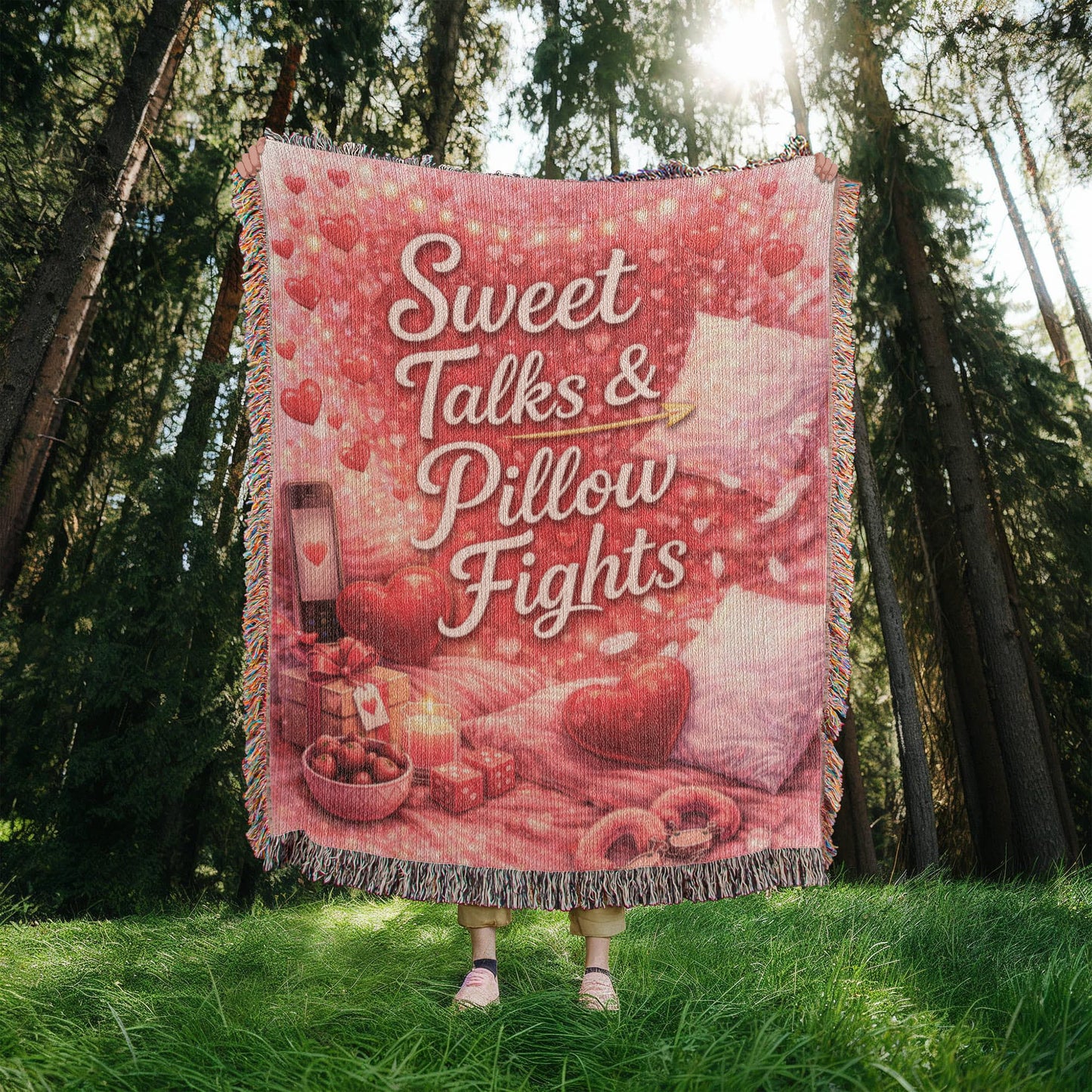 Sweet Talks & Pillow Fights Woven Blanket – Cozy Romantic Cotton Throw