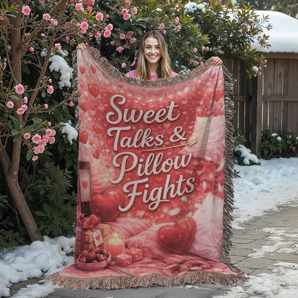 Sweet Talks & Pillow Fights Woven Blanket – Cozy Romantic Cotton Throw